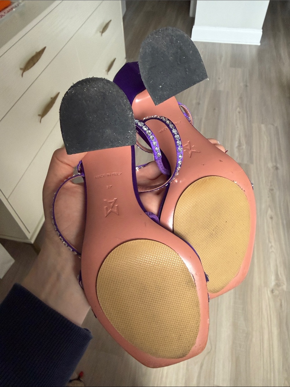 Amina Muaddi Purple Crystal-Strap Mules - Picture 5 of 8